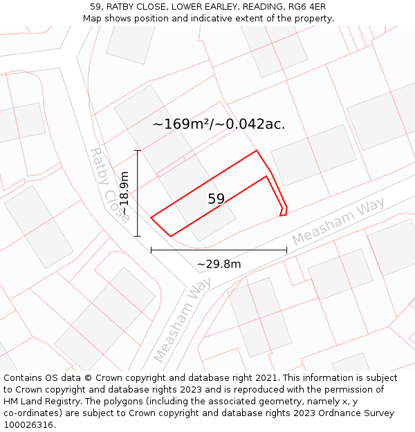 59, RATBY CLOSE, LOWER EARLEY, READING, RG6 4ER: Plot and title map