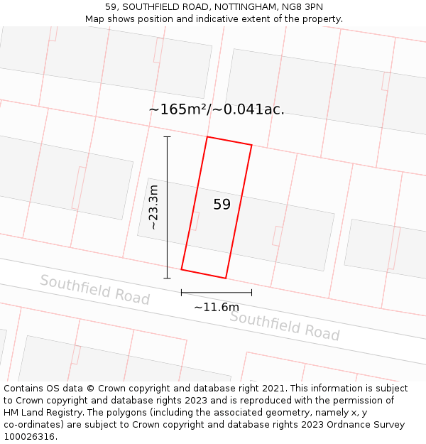 59, SOUTHFIELD ROAD, NOTTINGHAM, NG8 3PN: Plot and title map