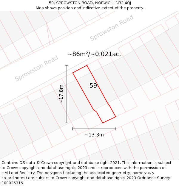 59, SPROWSTON ROAD, NORWICH, NR3 4QJ: Plot and title map