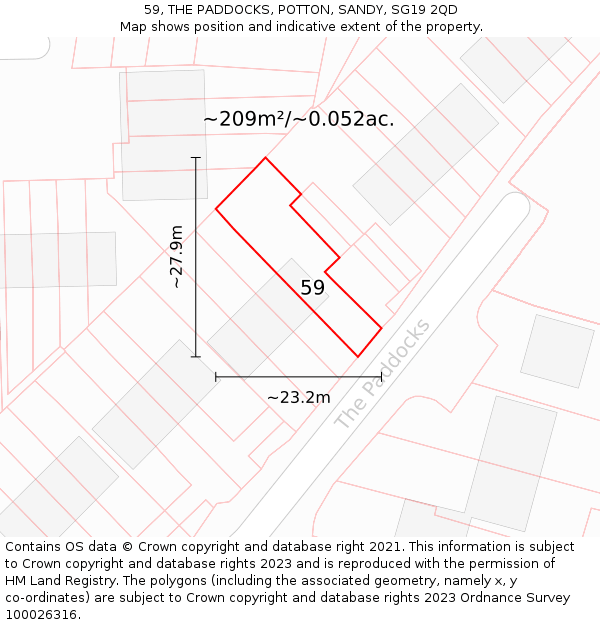 59, THE PADDOCKS, POTTON, SANDY, SG19 2QD: Plot and title map
