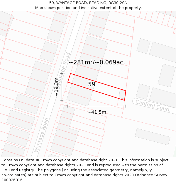 59, WANTAGE ROAD, READING, RG30 2SN: Plot and title map