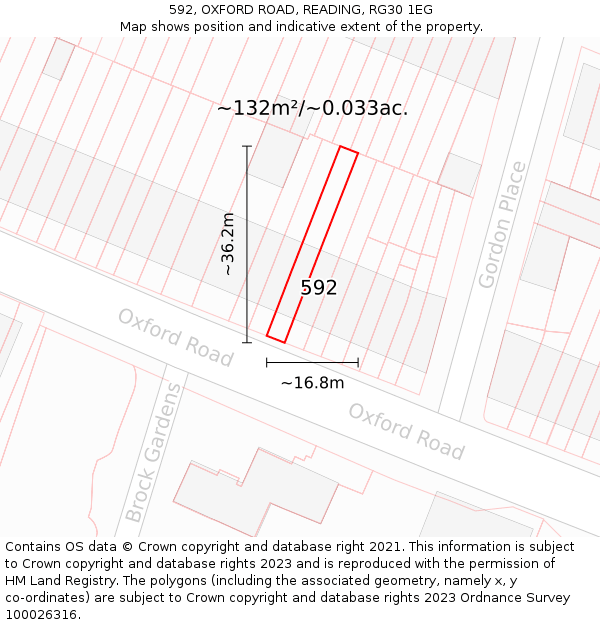 592, OXFORD ROAD, READING, RG30 1EG: Plot and title map