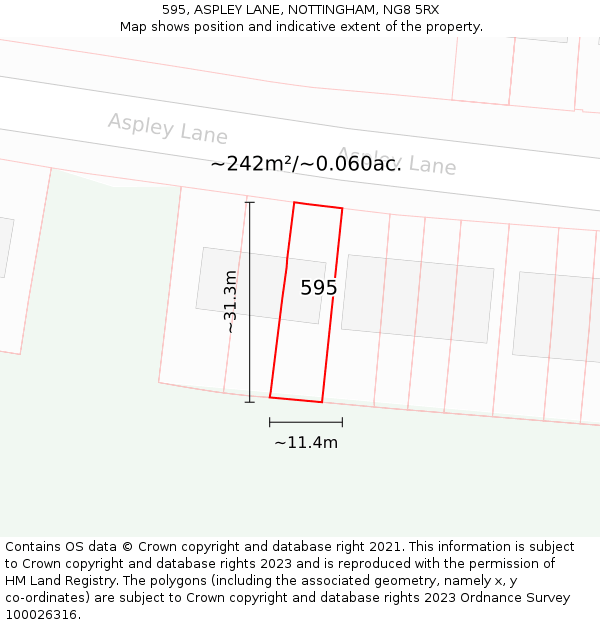 595, ASPLEY LANE, NOTTINGHAM, NG8 5RX: Plot and title map