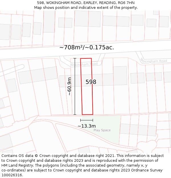 598, WOKINGHAM ROAD, EARLEY, READING, RG6 7HN: Plot and title map