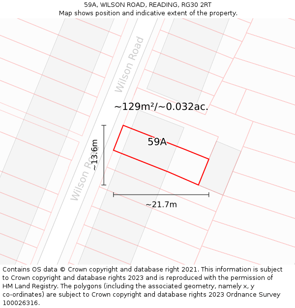 59A, WILSON ROAD, READING, RG30 2RT: Plot and title map