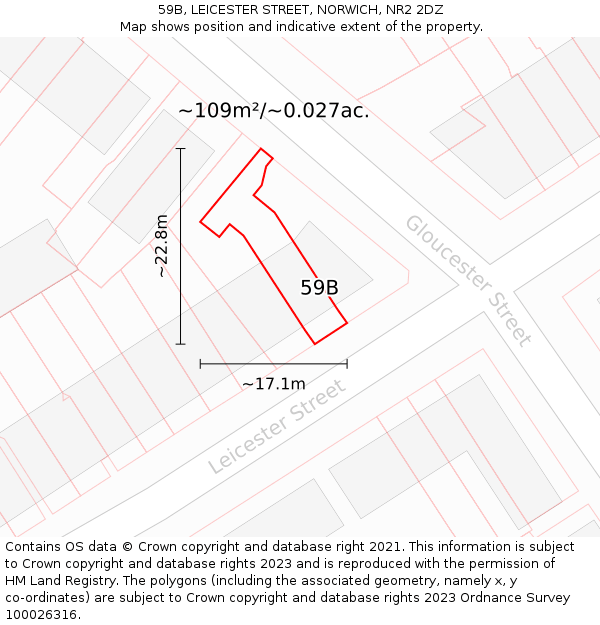 59B, LEICESTER STREET, NORWICH, NR2 2DZ: Plot and title map
