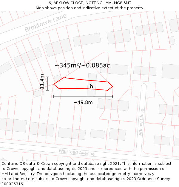 6, ARKLOW CLOSE, NOTTINGHAM, NG8 5NT: Plot and title map