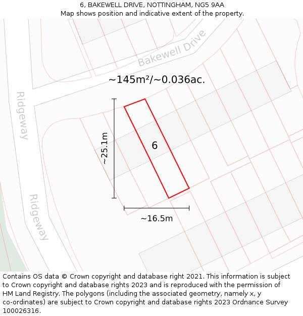 6, BAKEWELL DRIVE, NOTTINGHAM, NG5 9AA: Plot and title map