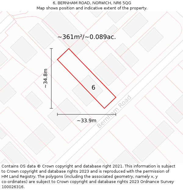 6, BERNHAM ROAD, NORWICH, NR6 5QG: Plot and title map