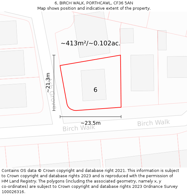 6, BIRCH WALK, PORTHCAWL, CF36 5AN: Plot and title map