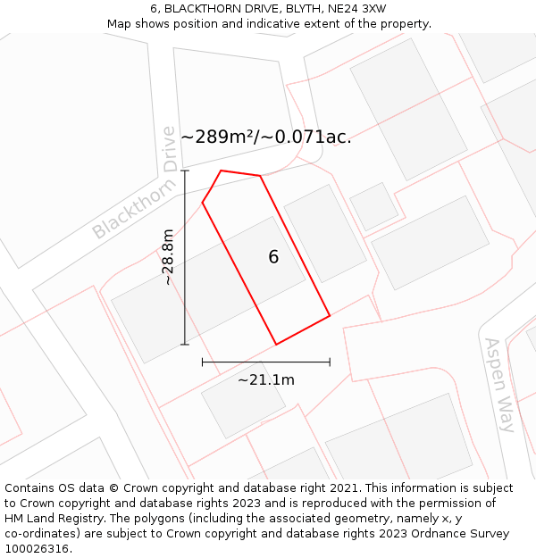6, BLACKTHORN DRIVE, BLYTH, NE24 3XW: Plot and title map