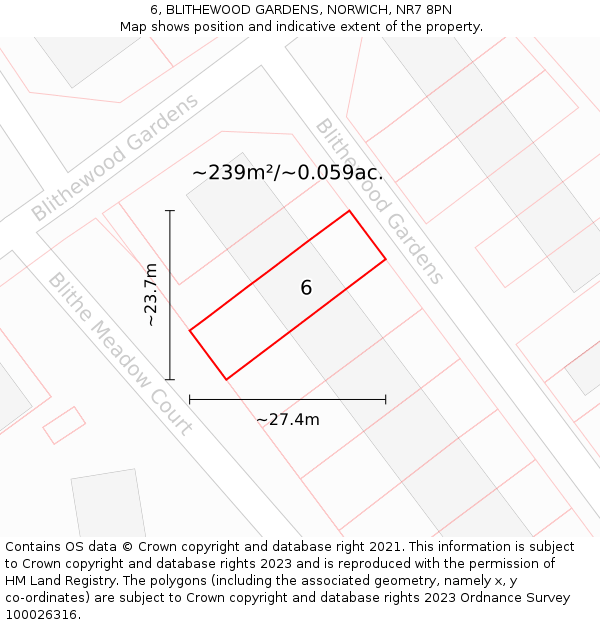 6, BLITHEWOOD GARDENS, NORWICH, NR7 8PN: Plot and title map