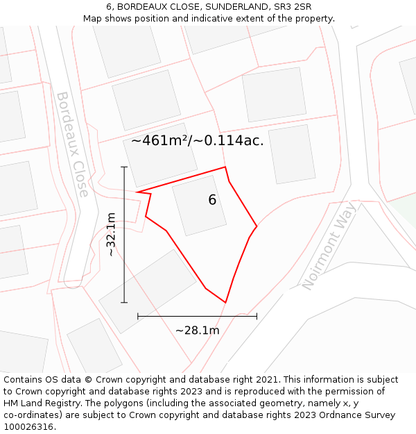 6, BORDEAUX CLOSE, SUNDERLAND, SR3 2SR: Plot and title map