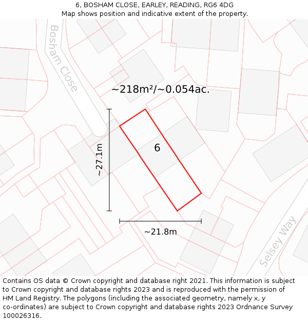 6, BOSHAM CLOSE, EARLEY, READING, RG6 4DG: Plot and title map