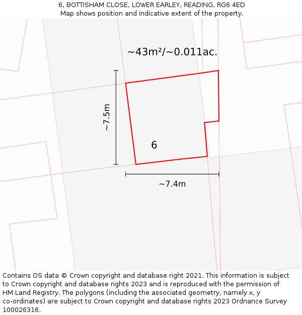 6, BOTTISHAM CLOSE, LOWER EARLEY, READING, RG6 4ED: Plot and title map