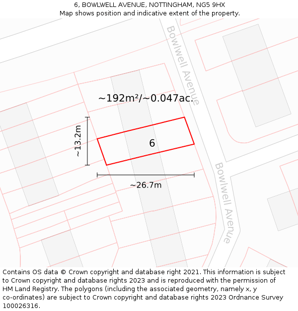 6, BOWLWELL AVENUE, NOTTINGHAM, NG5 9HX: Plot and title map