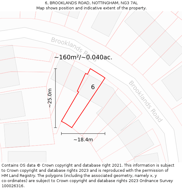 6, BROOKLANDS ROAD, NOTTINGHAM, NG3 7AL: Plot and title map