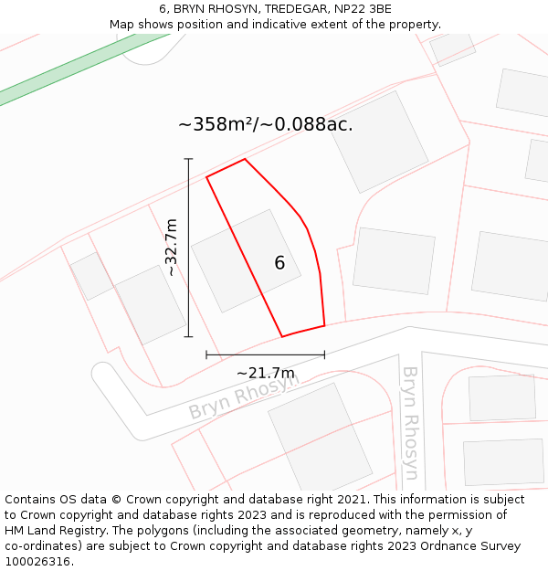 6, BRYN RHOSYN, TREDEGAR, NP22 3BE: Plot and title map