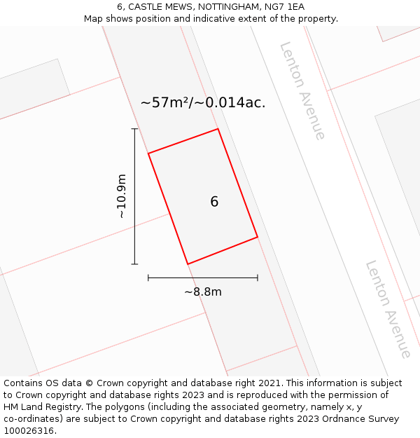 6, CASTLE MEWS, NOTTINGHAM, NG7 1EA: Plot and title map