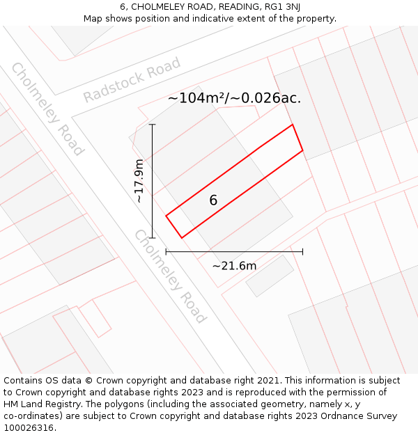 6, CHOLMELEY ROAD, READING, RG1 3NJ: Plot and title map