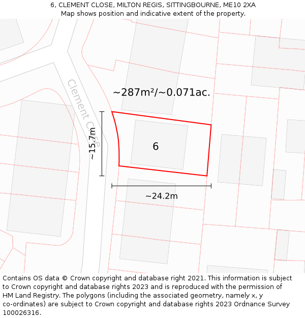 6, CLEMENT CLOSE, MILTON REGIS, SITTINGBOURNE, ME10 2XA: Plot and title map