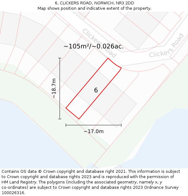 6, CLICKERS ROAD, NORWICH, NR3 2DD: Plot and title map