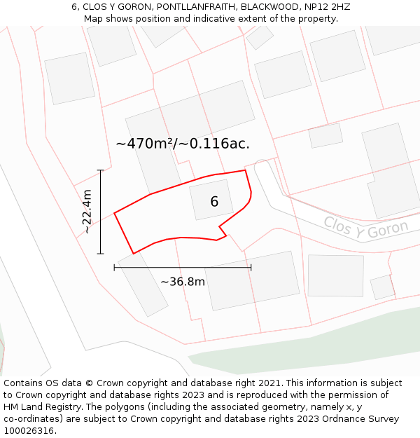 6, CLOS Y GORON, PONTLLANFRAITH, BLACKWOOD, NP12 2HZ: Plot and title map