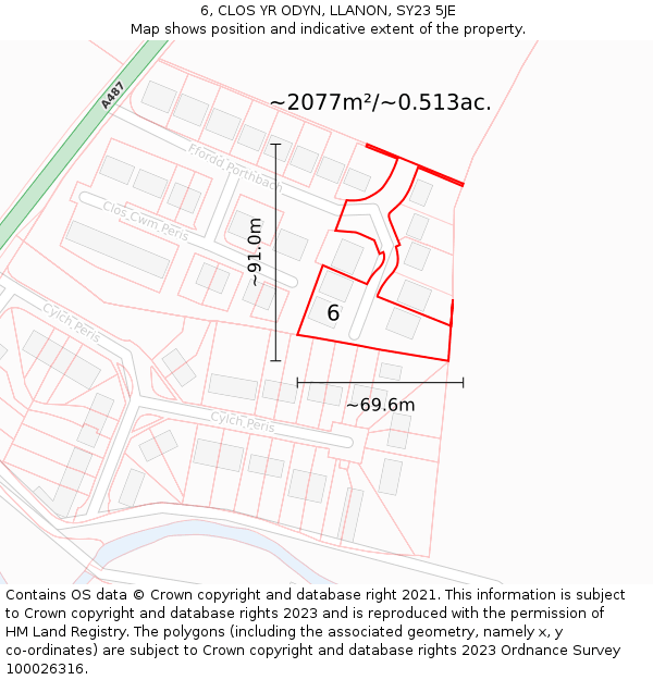 6, CLOS YR ODYN, LLANON, SY23 5JE: Plot and title map