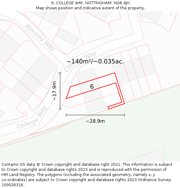 6, COLLEGE WAY, NOTTINGHAM, NG8 4JH: Plot and title map