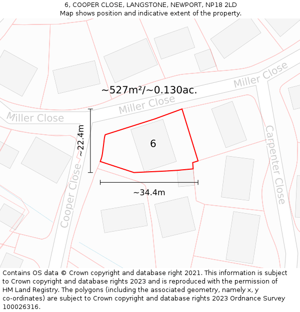 6, COOPER CLOSE, LANGSTONE, NEWPORT, NP18 2LD: Plot and title map