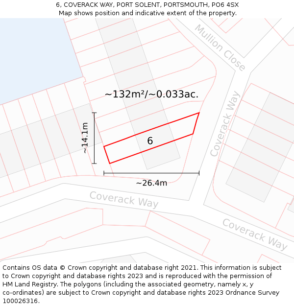 6, COVERACK WAY, PORT SOLENT, PORTSMOUTH, PO6 4SX: Plot and title map