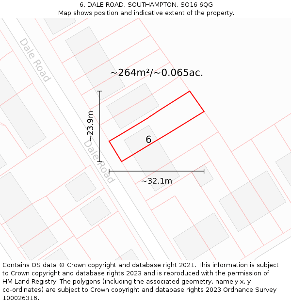 6, DALE ROAD, SOUTHAMPTON, SO16 6QG: Plot and title map