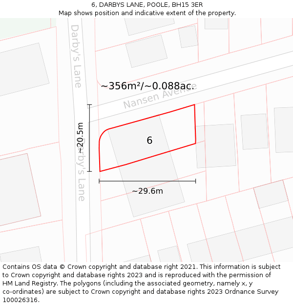 6, DARBYS LANE, POOLE, BH15 3ER: Plot and title map