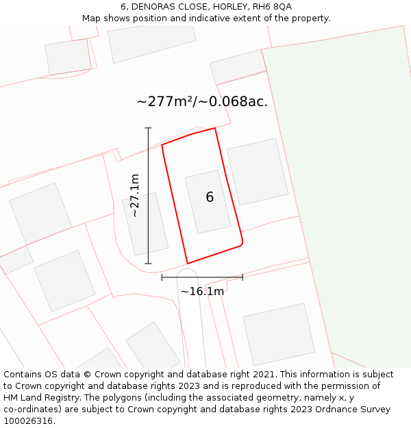6, DENORAS CLOSE, HORLEY, RH6 8QA: Plot and title map