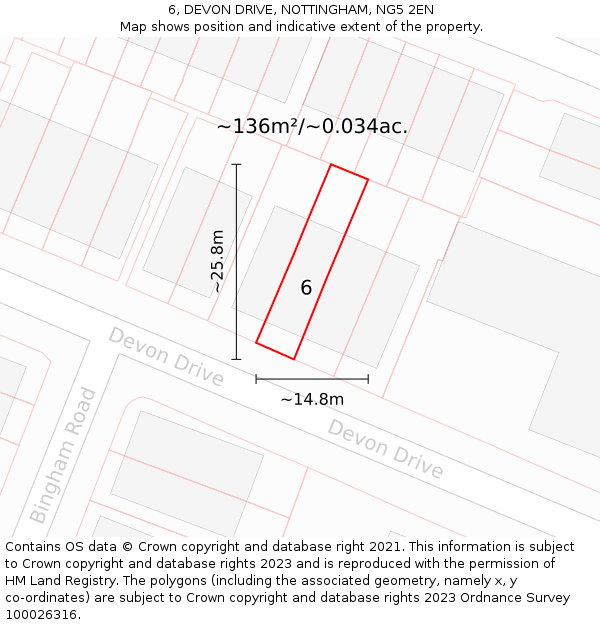 6, DEVON DRIVE, NOTTINGHAM, NG5 2EN: Plot and title map