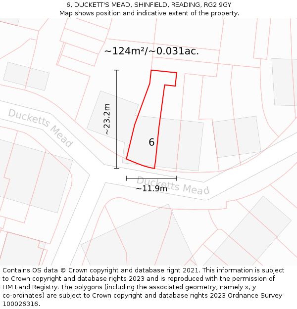 6, DUCKETT'S MEAD, SHINFIELD, READING, RG2 9GY: Plot and title map