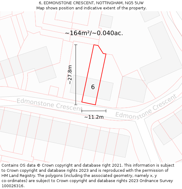 6, EDMONSTONE CRESCENT, NOTTINGHAM, NG5 5UW: Plot and title map