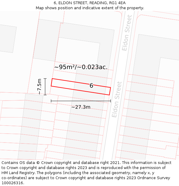 6, ELDON STREET, READING, RG1 4EA: Plot and title map