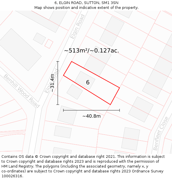 6, ELGIN ROAD, SUTTON, SM1 3SN: Plot and title map