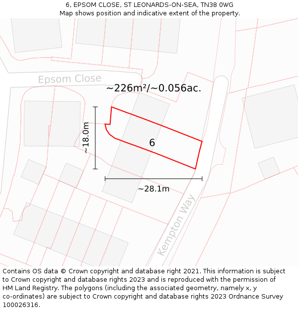 6, EPSOM CLOSE, ST LEONARDS-ON-SEA, TN38 0WG: Plot and title map