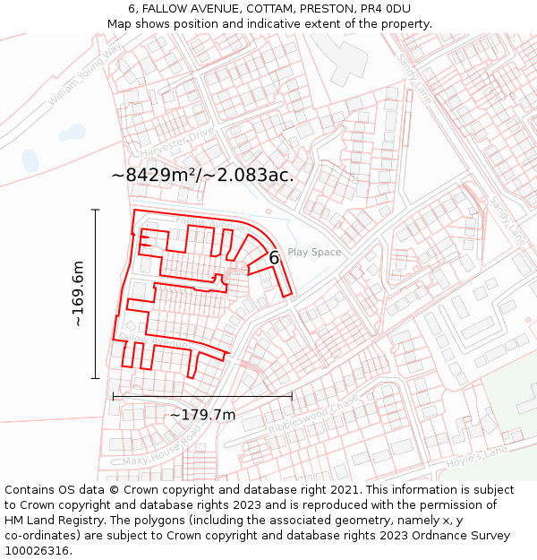 6, FALLOW AVENUE, COTTAM, PRESTON, PR4 0DU: Plot and title map