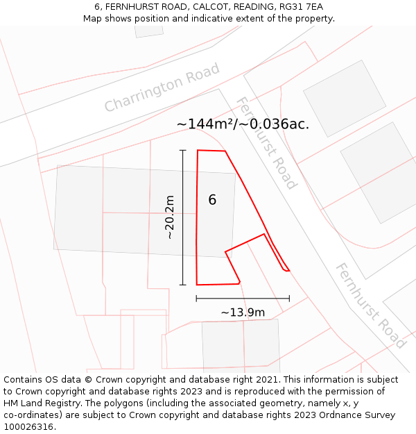 6, FERNHURST ROAD, CALCOT, READING, RG31 7EA: Plot and title map