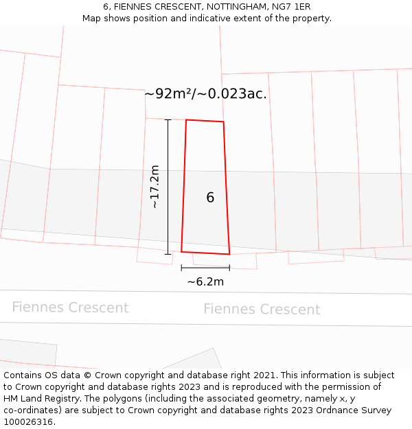 6, FIENNES CRESCENT, NOTTINGHAM, NG7 1ER: Plot and title map