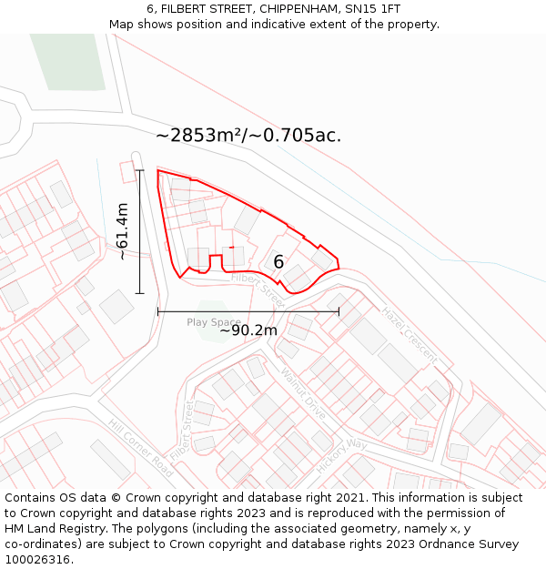 6, FILBERT STREET, CHIPPENHAM, SN15 1FT: Plot and title map