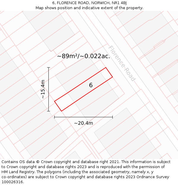 6, FLORENCE ROAD, NORWICH, NR1 4BJ: Plot and title map