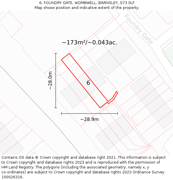 6, FOUNDRY GATE, WOMBWELL, BARNSLEY, S73 0LF: Plot and title map