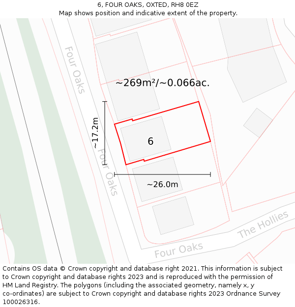 6, FOUR OAKS, OXTED, RH8 0EZ: Plot and title map
