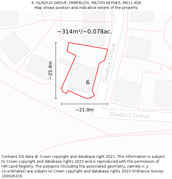6, GLADIUS GROVE, FAIRFIELDS, MILTON KEYNES, MK11 4DE: Plot and title map
