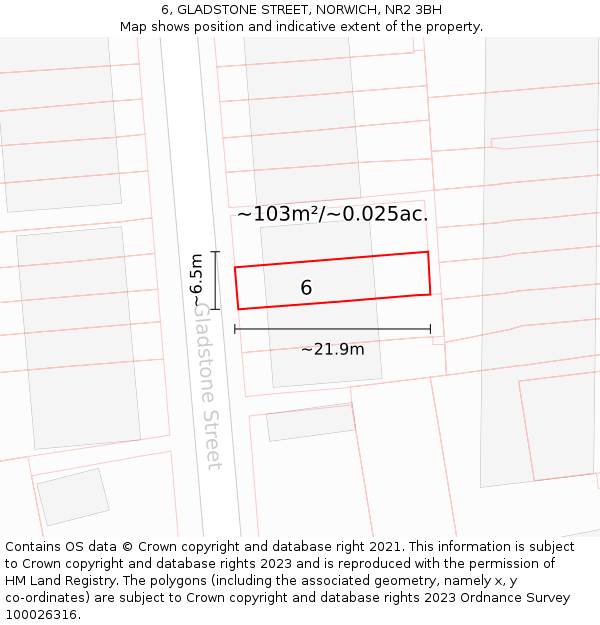6, GLADSTONE STREET, NORWICH, NR2 3BH: Plot and title map