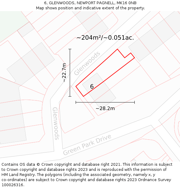 6, GLENWOODS, NEWPORT PAGNELL, MK16 0NB: Plot and title map